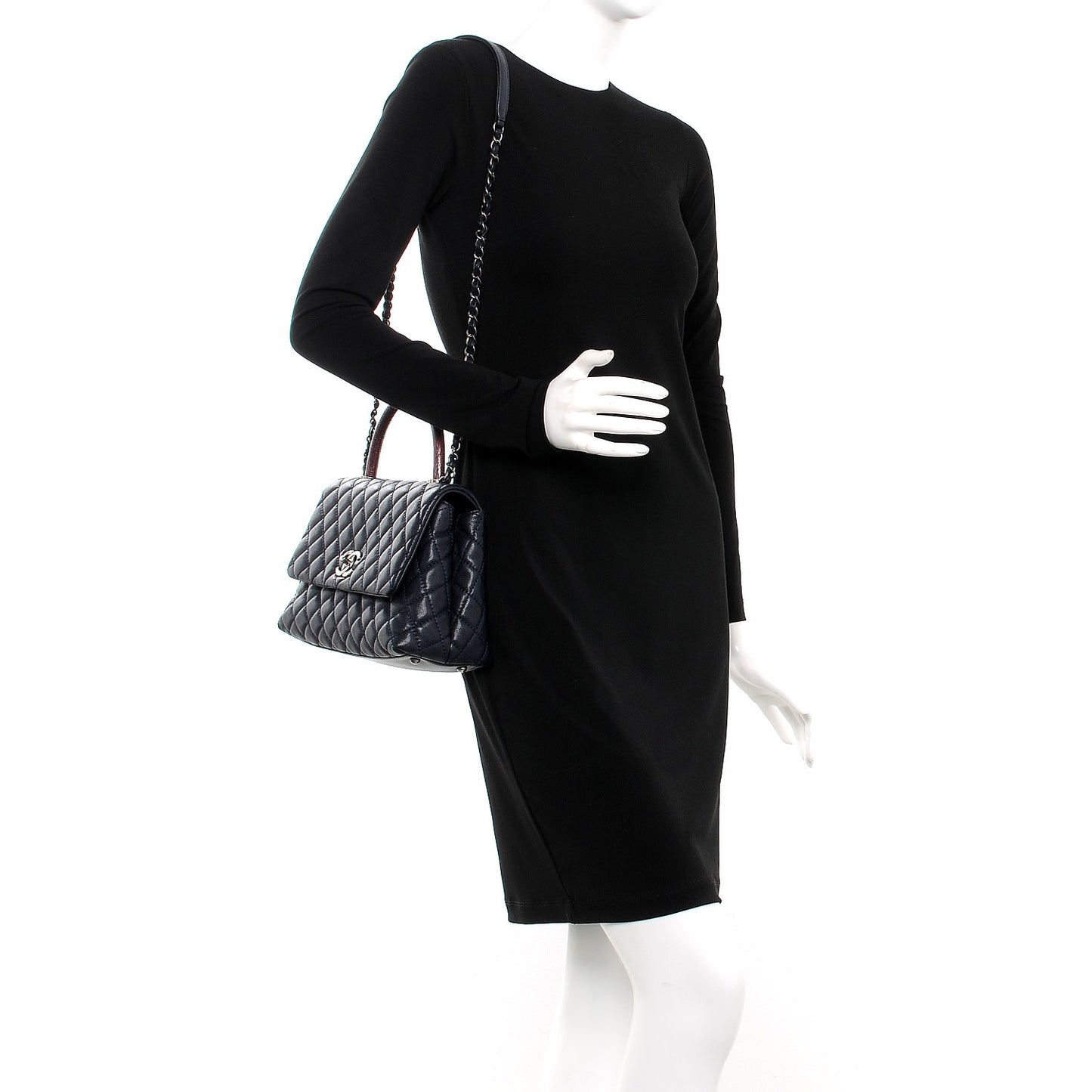 Caviar Lizard Quilted Small Coco Handle Flap Navy