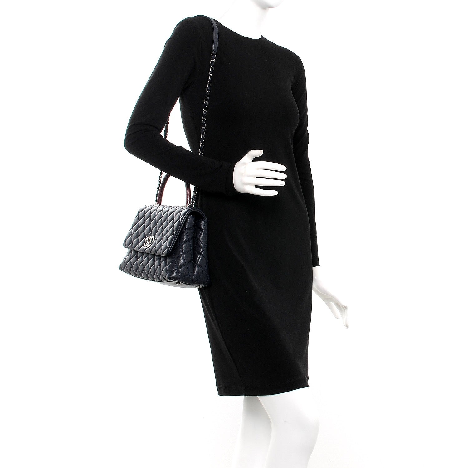 Chanel Caviar Lizard Quilted Small Coco Handle Flap Navy 2 of 9