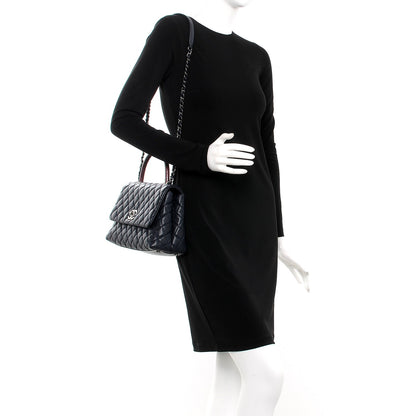 Chanel Caviar Lizard Quilted Small Coco Handle Flap Navy 2 of 9