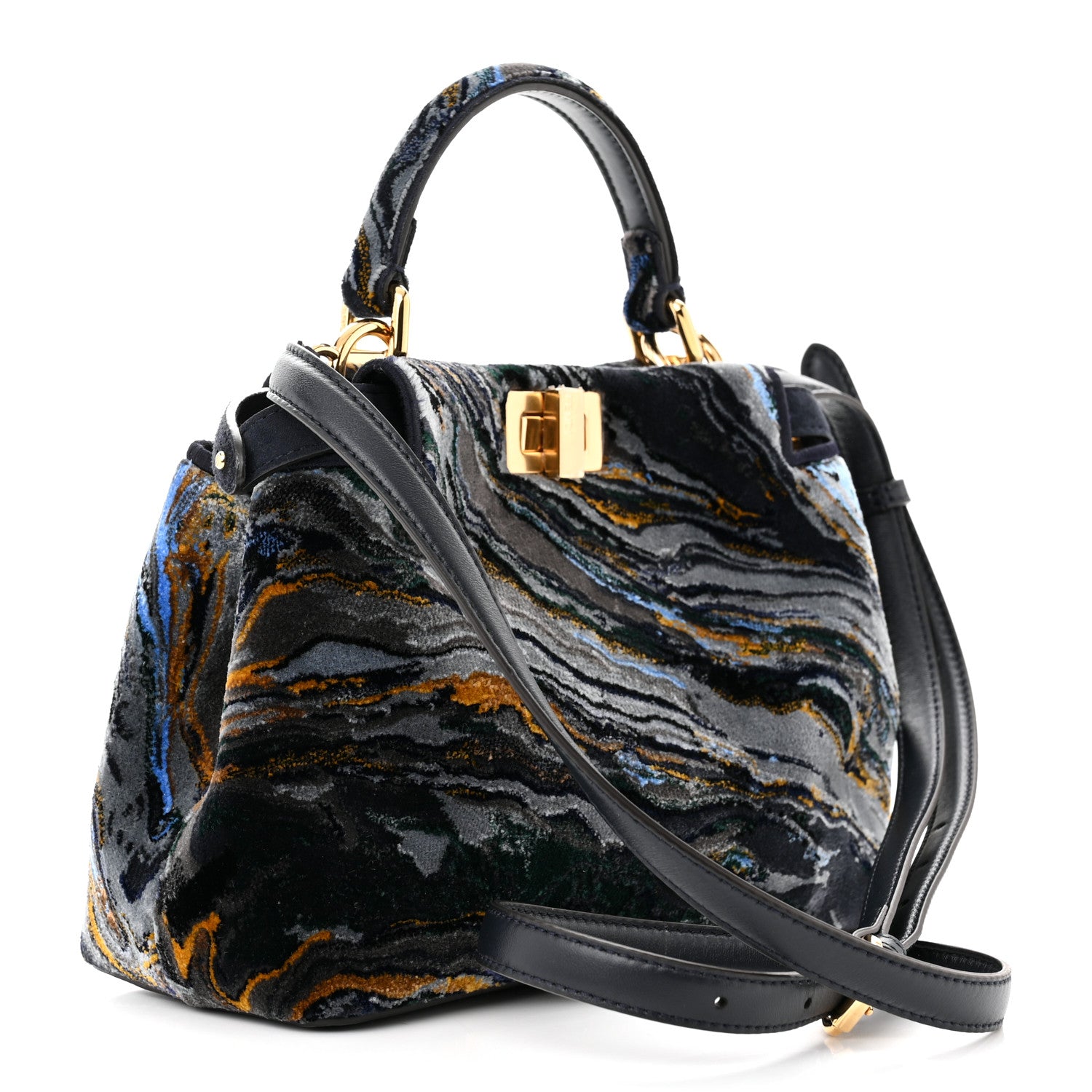 Fendi Velvet Marble Mini Peekaboo Iconic Satchel Blue Multicolor 3 of 10