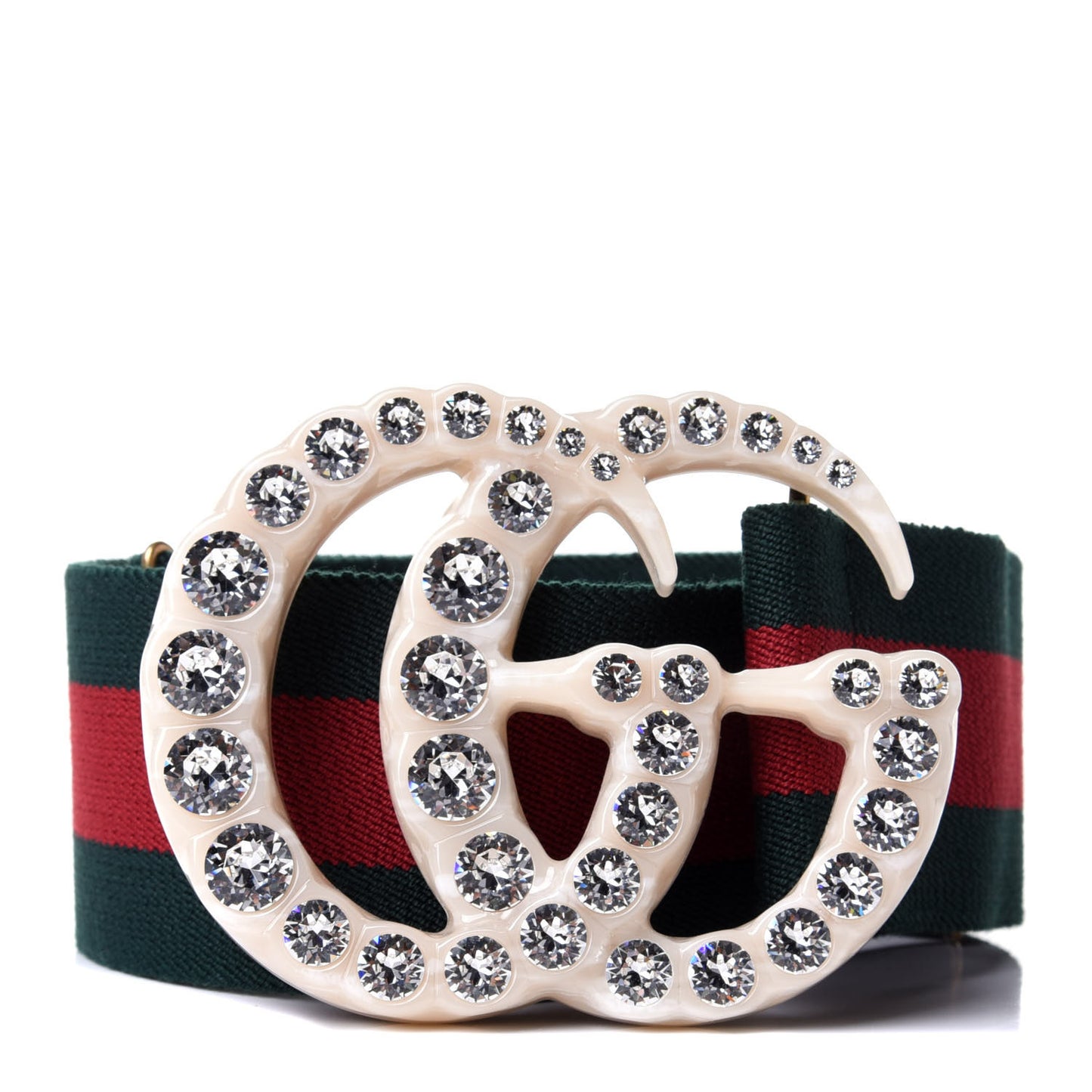 Elastic Web Crystal Embellished Plexiglass GG Marmont Belt 80 32 Red Green