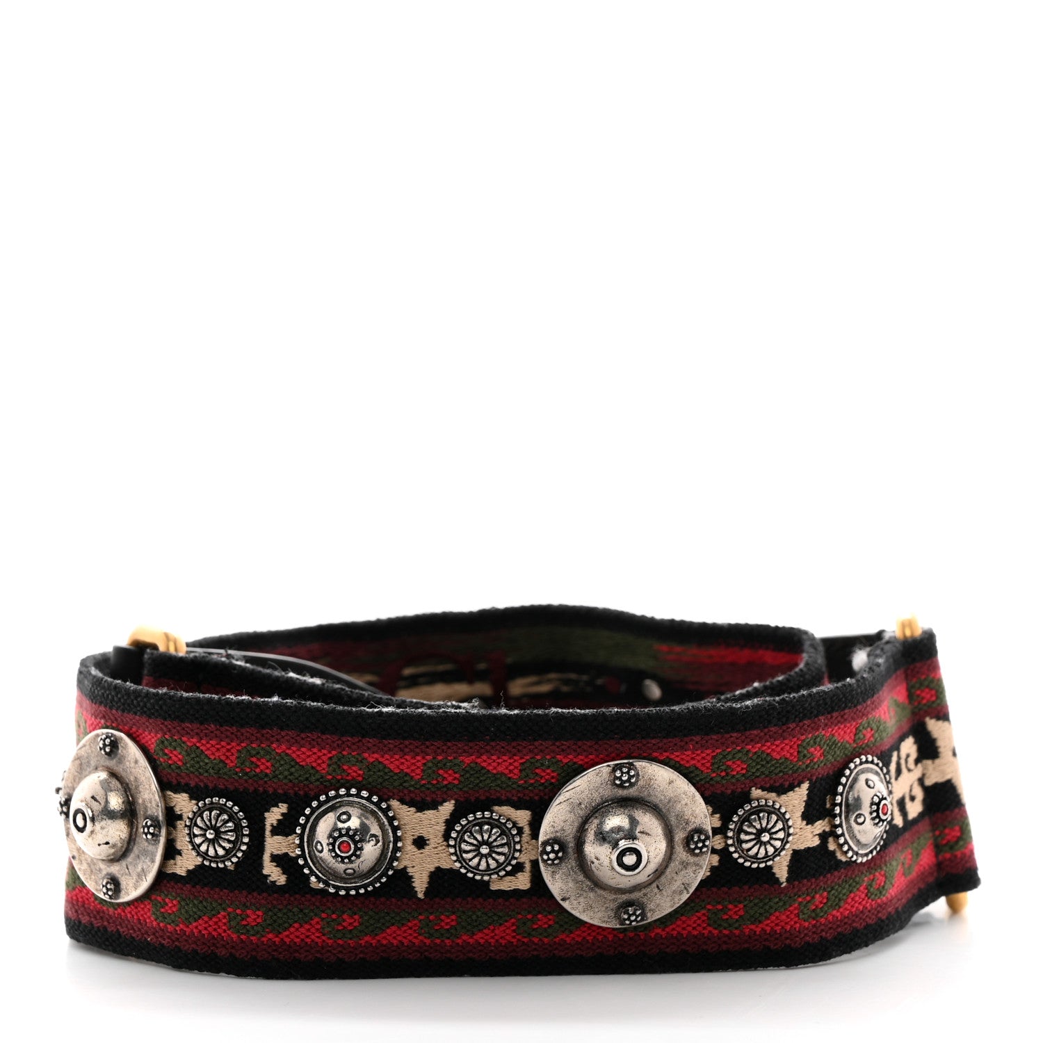Christian Dior Canvas Embroidered Studded Bohemian Shoulder Strap Red 2 of 5