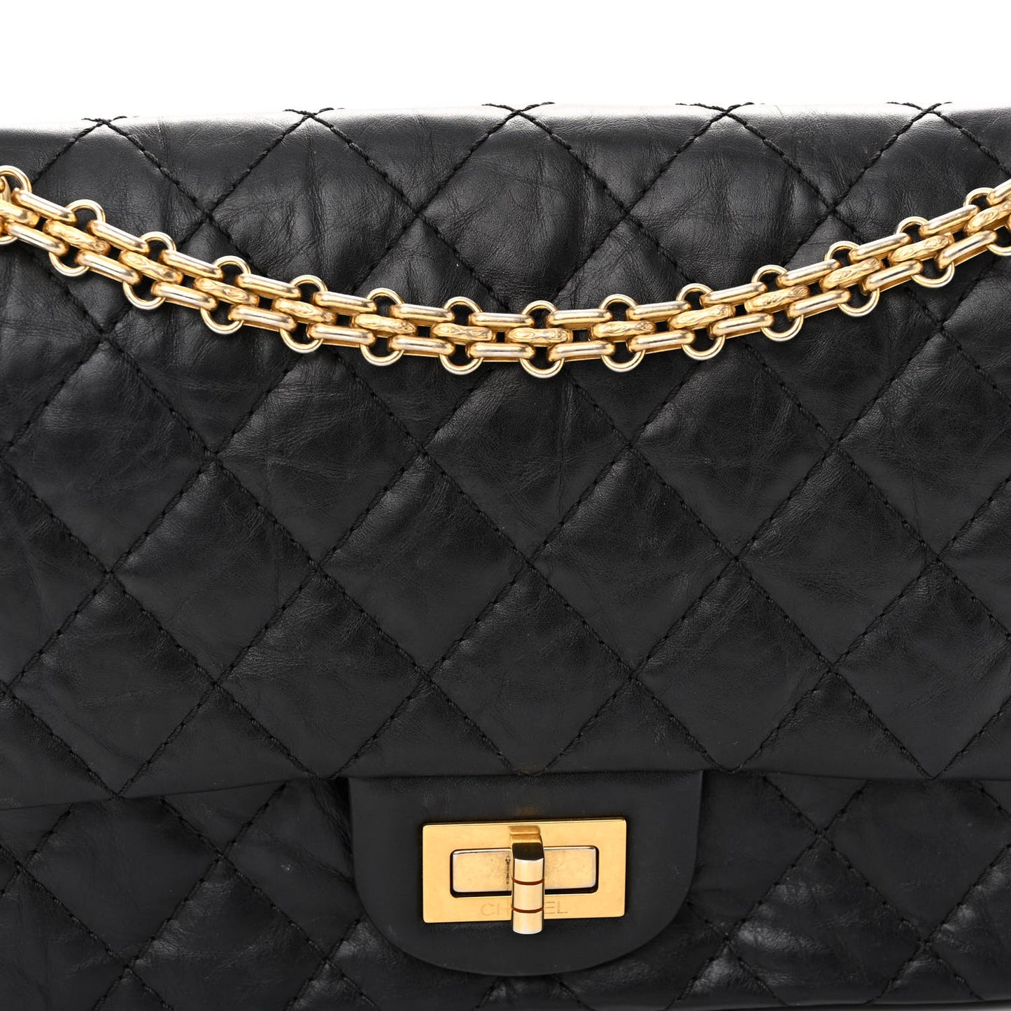 Aged Calfskin Quilted 2.55 Reissue 225 Flap Black
