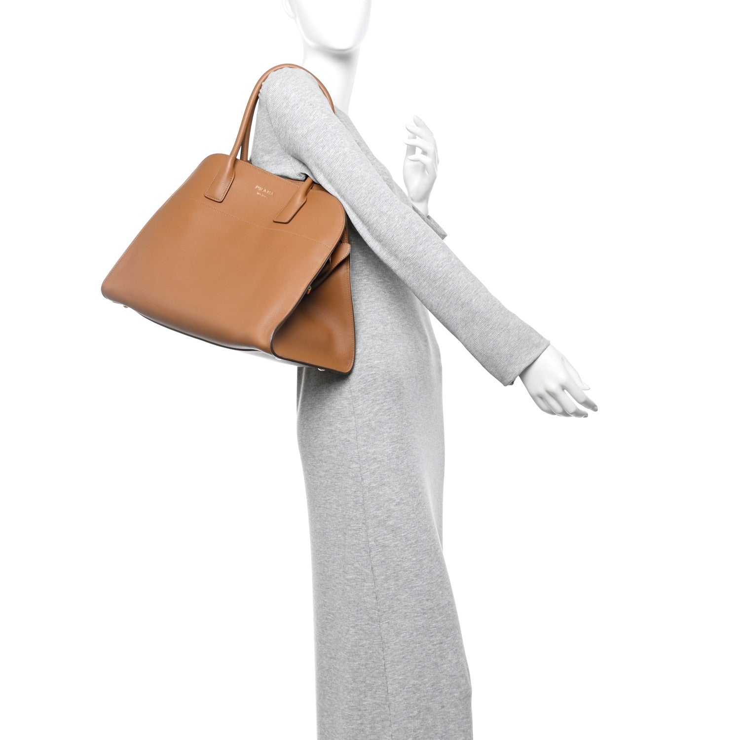 Prada Soft Grain Calfskin Large Tote Bag Caramel 2 of 9