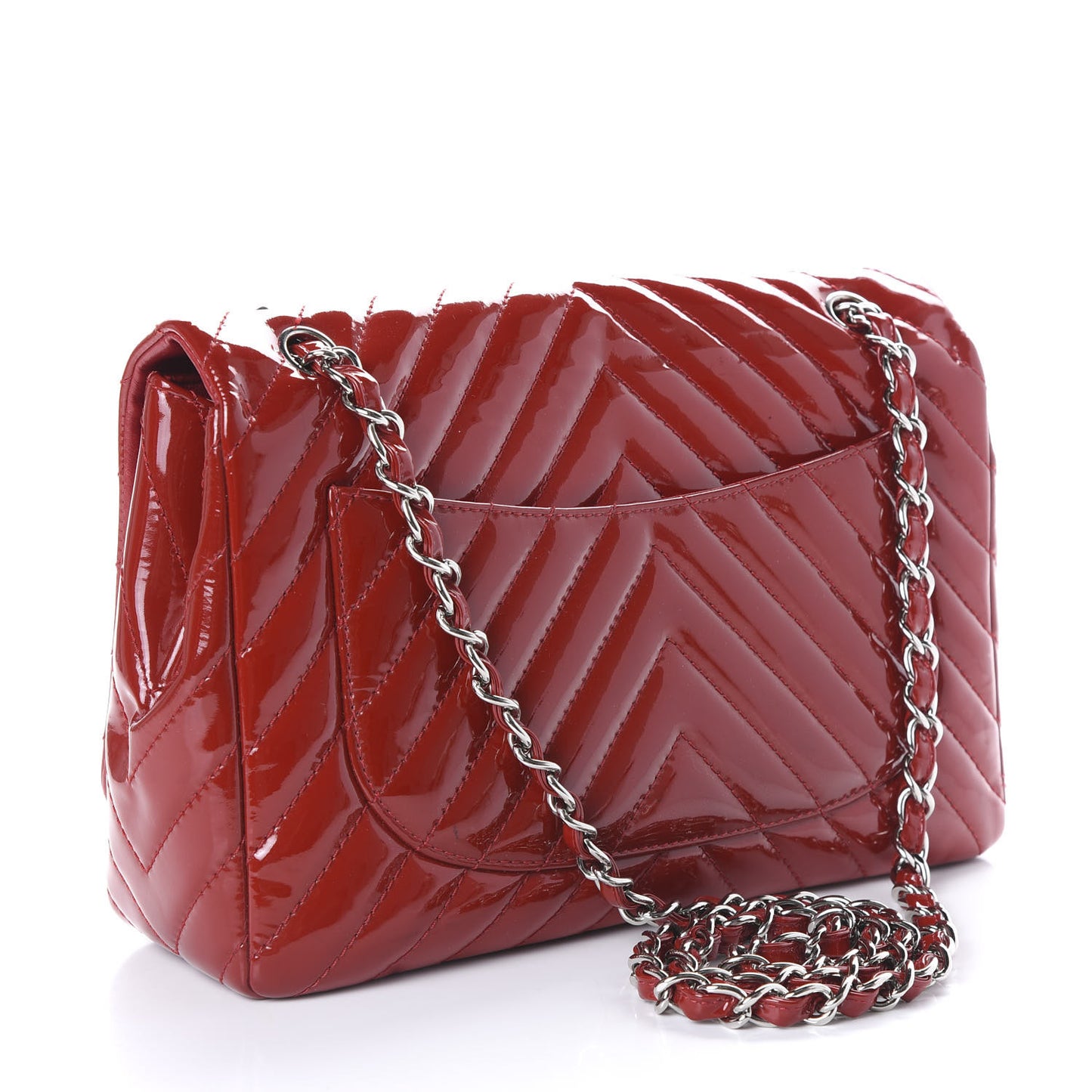 Patent Chevron Quilted Jumbo Single Flap Red