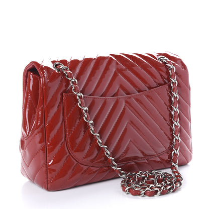 Chanel Patent Chevron Quilted Jumbo Single Flap Red 2 of 10