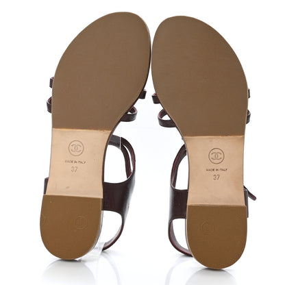 Chanel Calfskin Camellia Thong Sandals 37 Burgundy 5 of 8