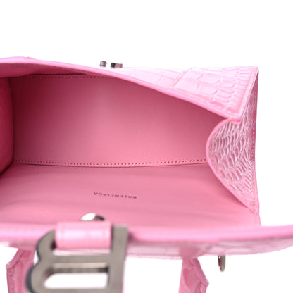 Balenciaga Shiny Calfskin Crocodile Embossed Hourglass Top Handle Bag XS Pink 5 of 12