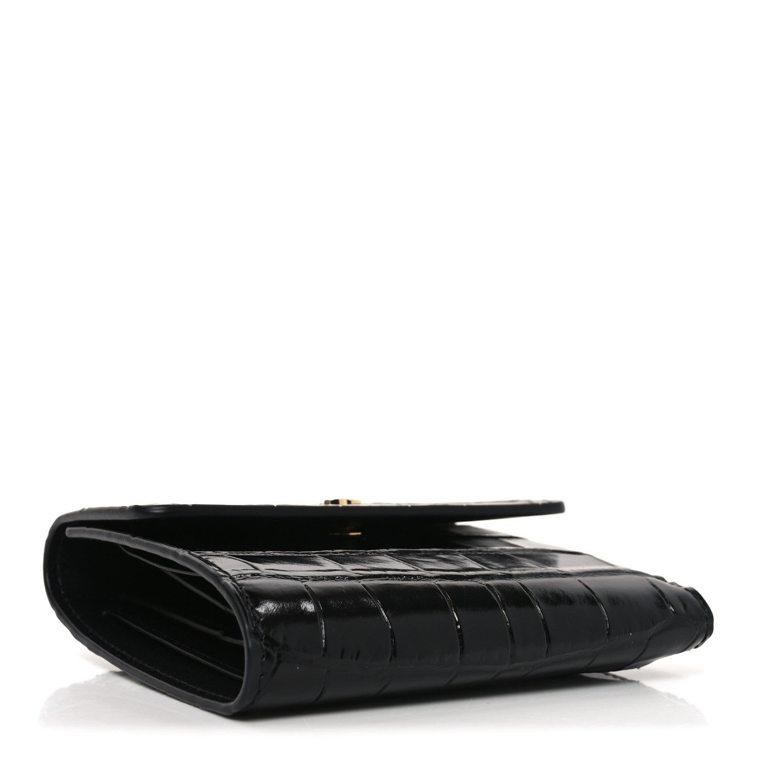 Chanel Calfskin Crocodile Embossed Crococo Flap Wallet Black 4 of 9