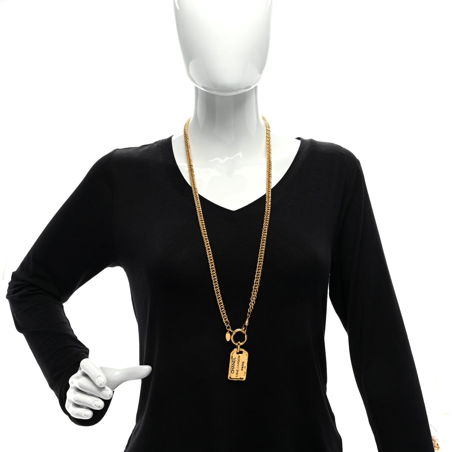 Metal ID Dog Tag Rue Cambon Necklace Gold