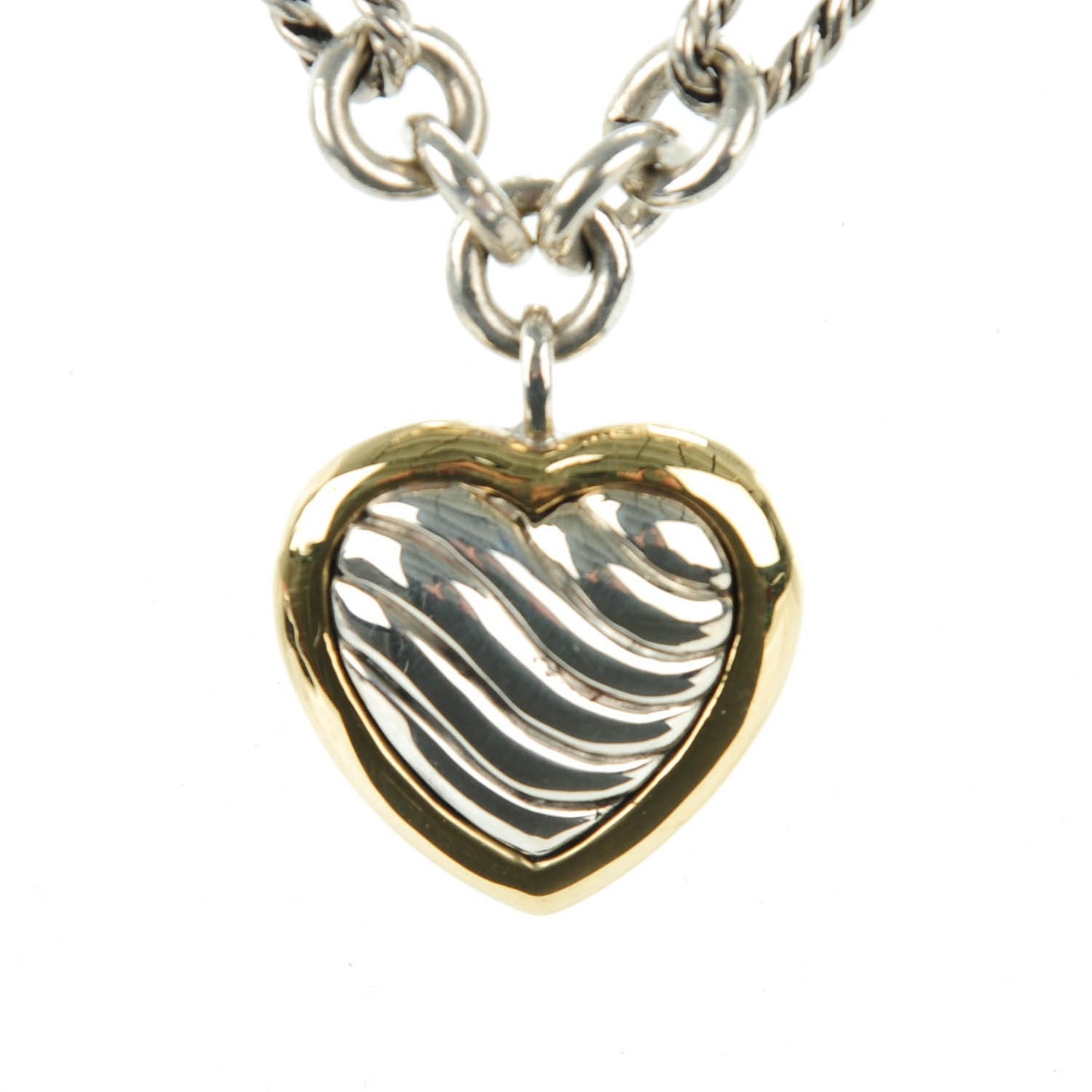 Sterling Silver 18K Yellow Gold Cable Heart Figaro Necklace