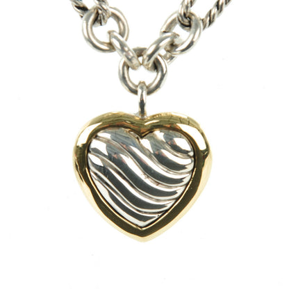 David Yurman Sterling Silver 18K Yellow Gold Cable Heart Figaro Necklace 2 of 6