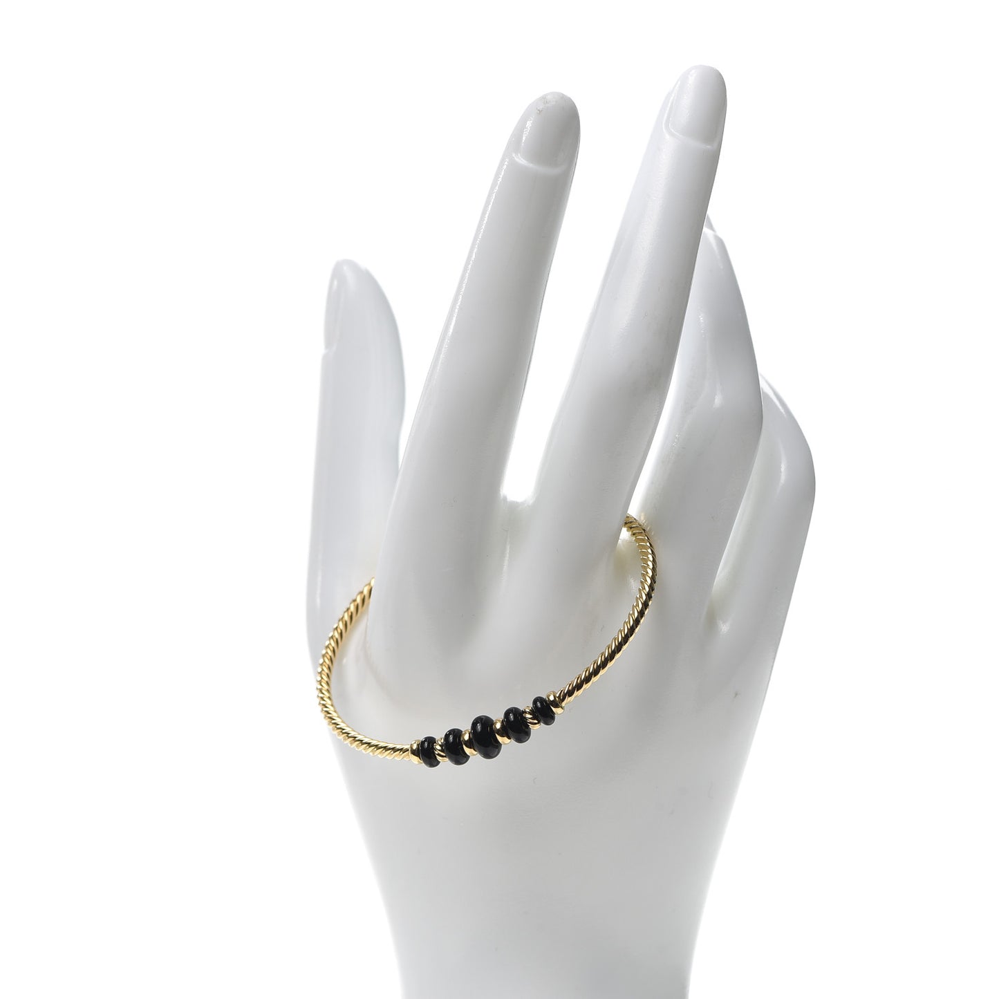 18K Yellow Gold Black Onyx Rio Rondelle Cabled Cuff Bracelet