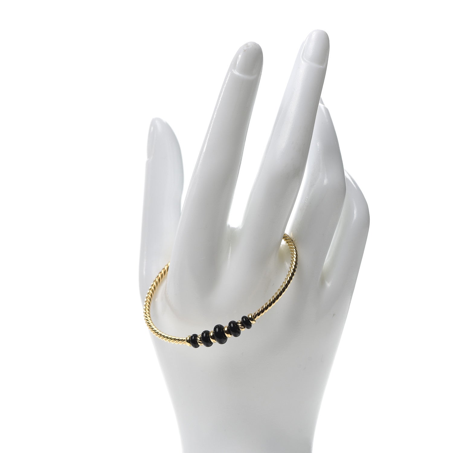David Yurman 18K Yellow Gold Black Onyx Rio Rondelle Cabled Cuff Bracelet 2 of 5