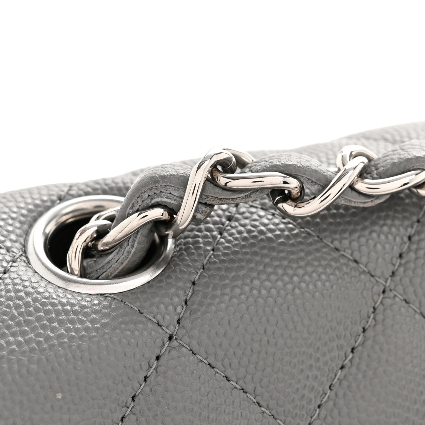 Caviar Quilted Mini Rectangular Flap Grey