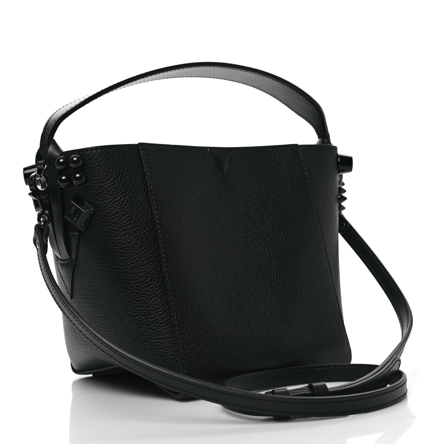 Calfskin Empire Spike Studded Mini Cabachic Bucket Bag Black