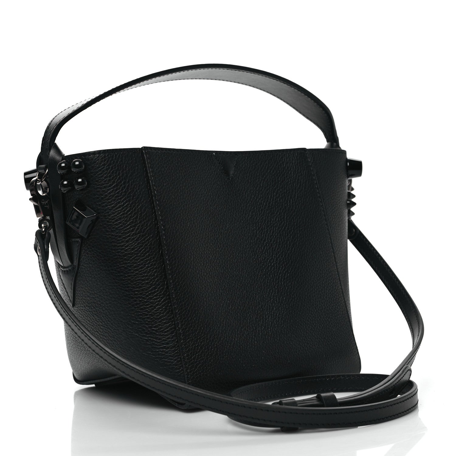 Christian Louboutin Calfskin Empire Spike Studded Mini Cabachic Bucket Bag Black 3 of 9