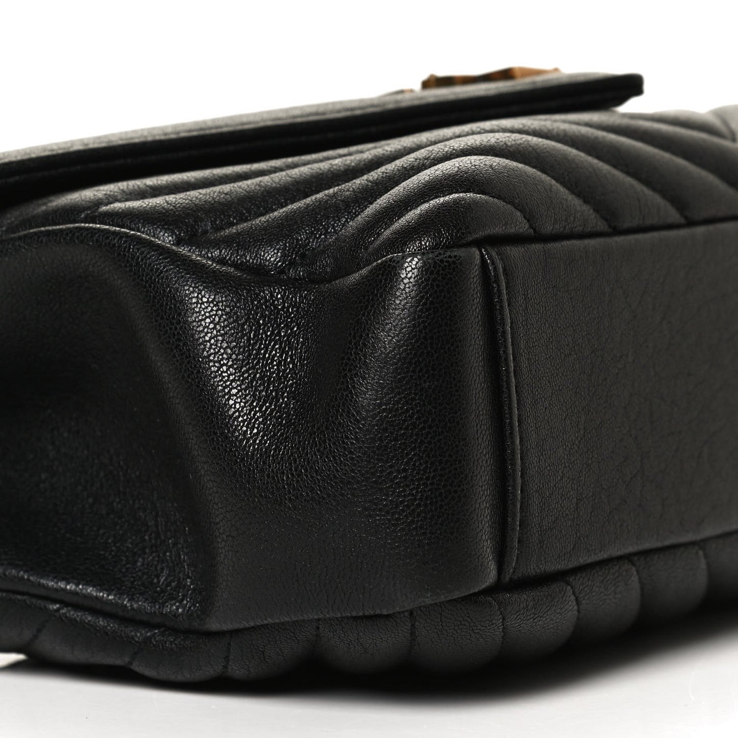 Sheepskin Matelasse Chevron Monogram Medium College Bag Black