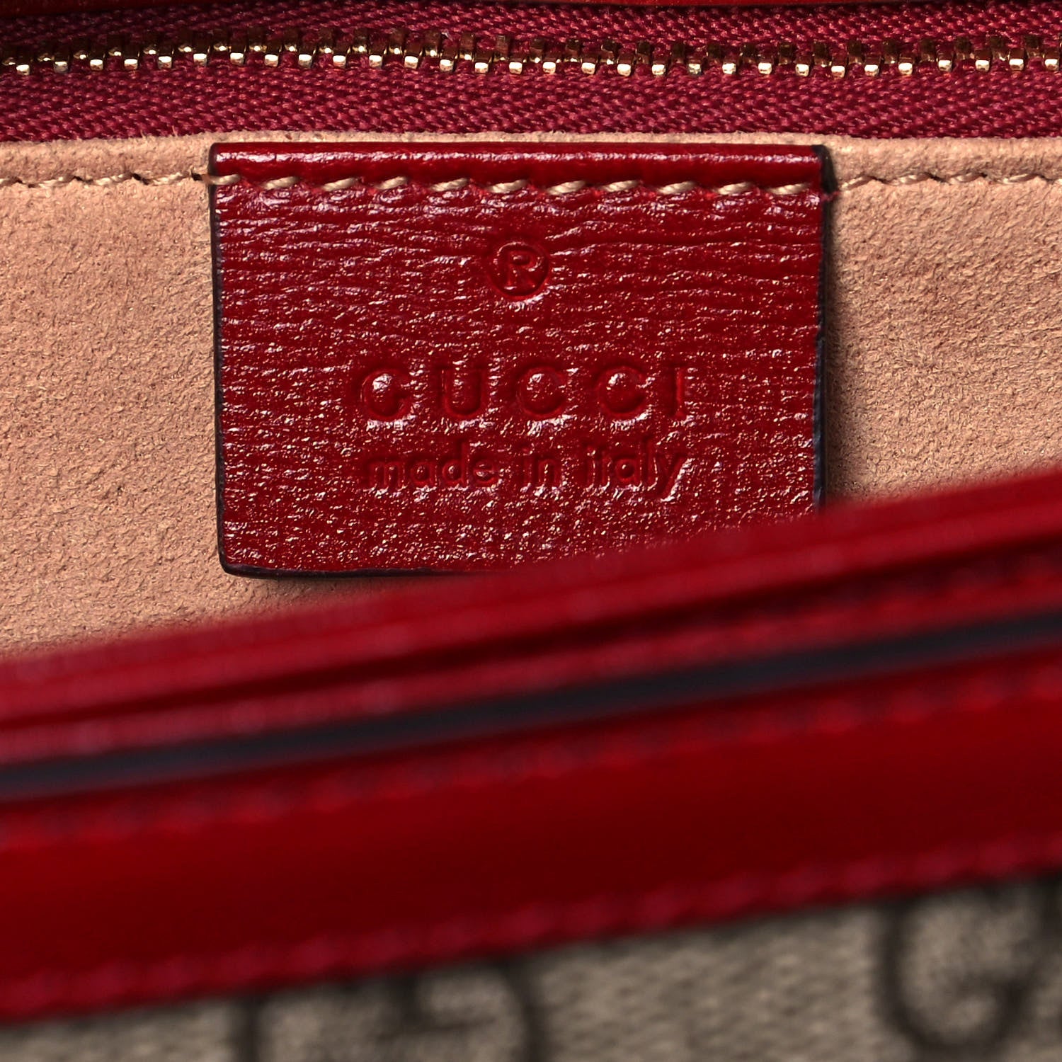 Gucci GG Supreme Monogram Azalea Calfskin Horsebit 1955 Shoulder Bag Beige Ebony New Cherry Red 6 of 14