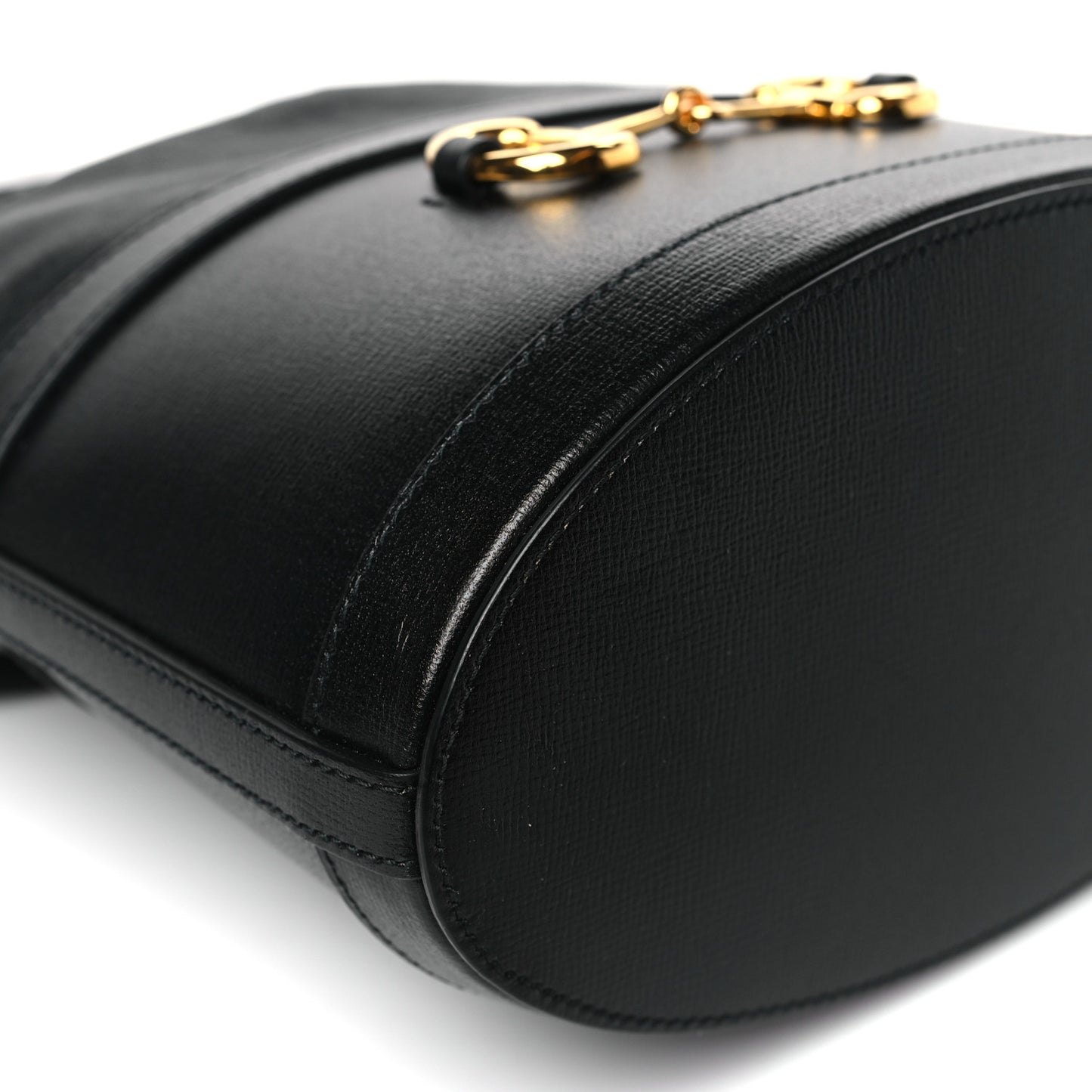 Azalea Sakai Calfskin Horsebit 1955 Drawstring Bucket Bag Black
