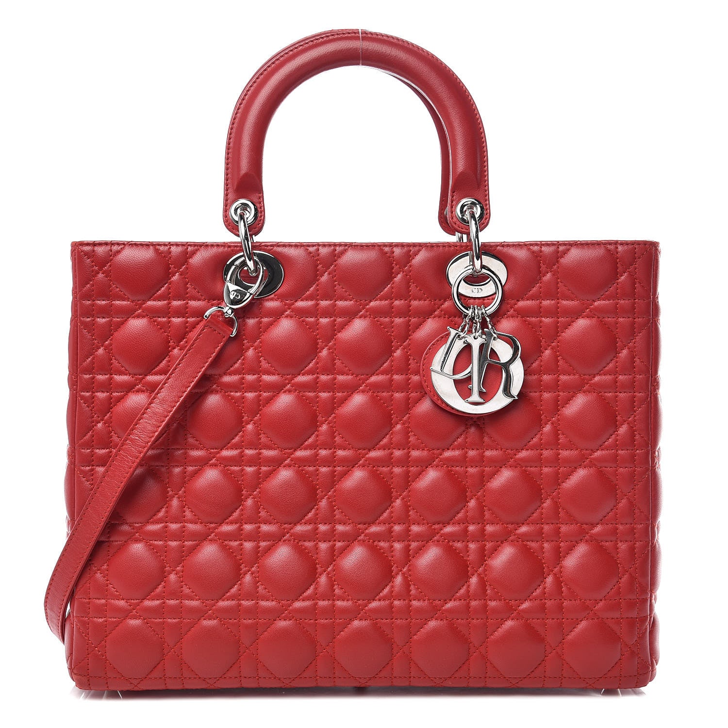 Christian Dior Lambskin Cannage Large Lady Dior Red 1 of 20