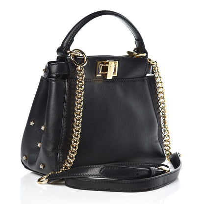Fendi Nappa Crystal Studded XS Peekaboo Iconic Satchel Black 3 of 8