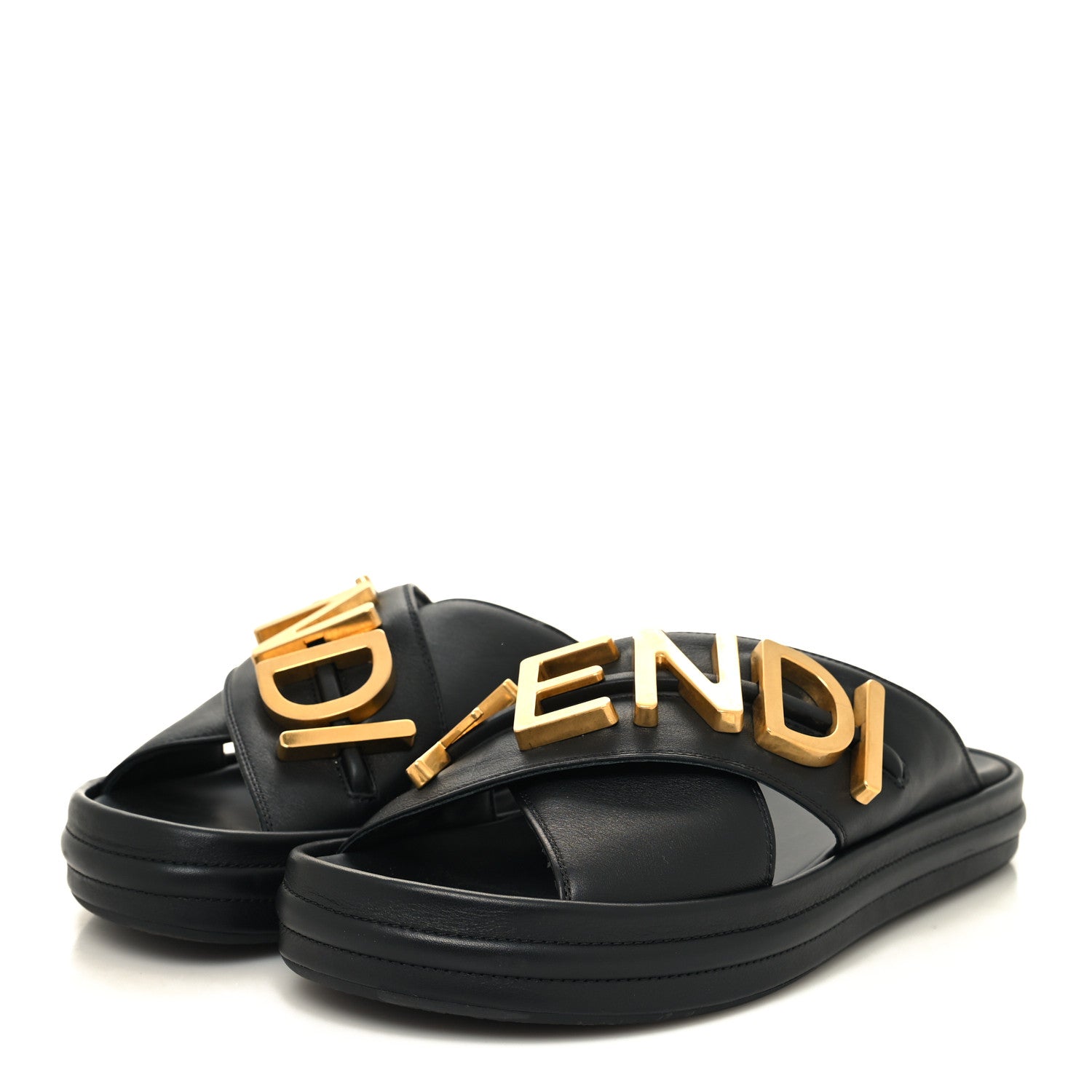 Fendi Vitello Womens Fendigraphy Slide Sandals 37.5 Black 3 of 8