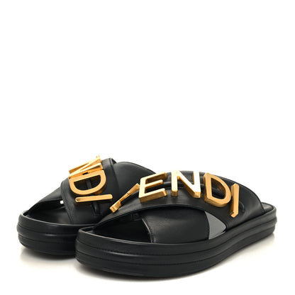 Fendi Vitello Womens Fendigraphy Slide Sandals 37.5 Black 3 of 8