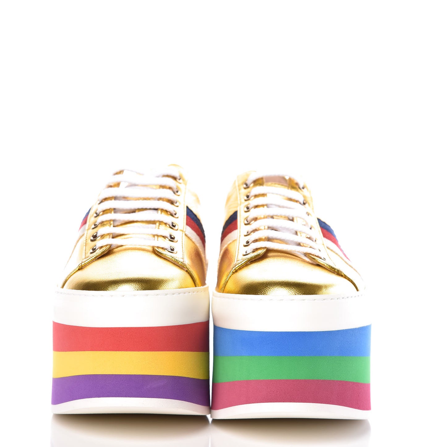 Metallic Nappa Sylvie Web Peggy Platform Sneakers 38.5 Oro Vecchio
