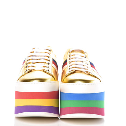 Gucci Metallic Nappa Sylvie Web Peggy Platform Sneakers 38.5 Oro Vecchio 2 of 11