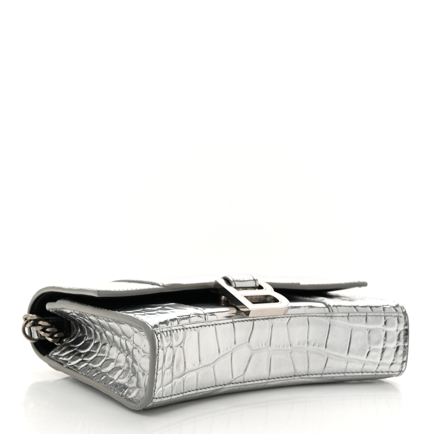 Balenciaga Metallic Calfskin Crocodile Embossed Hourglass Chain Bag Silver 4 of 10