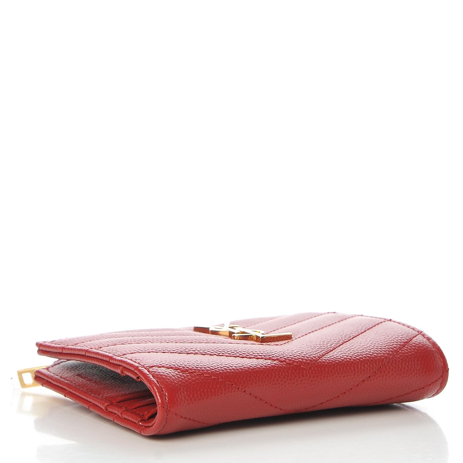 Saint Laurent Grain De Poudre Matelasse Chevron Monogram Zipped Card Case Rouge 4 of 7