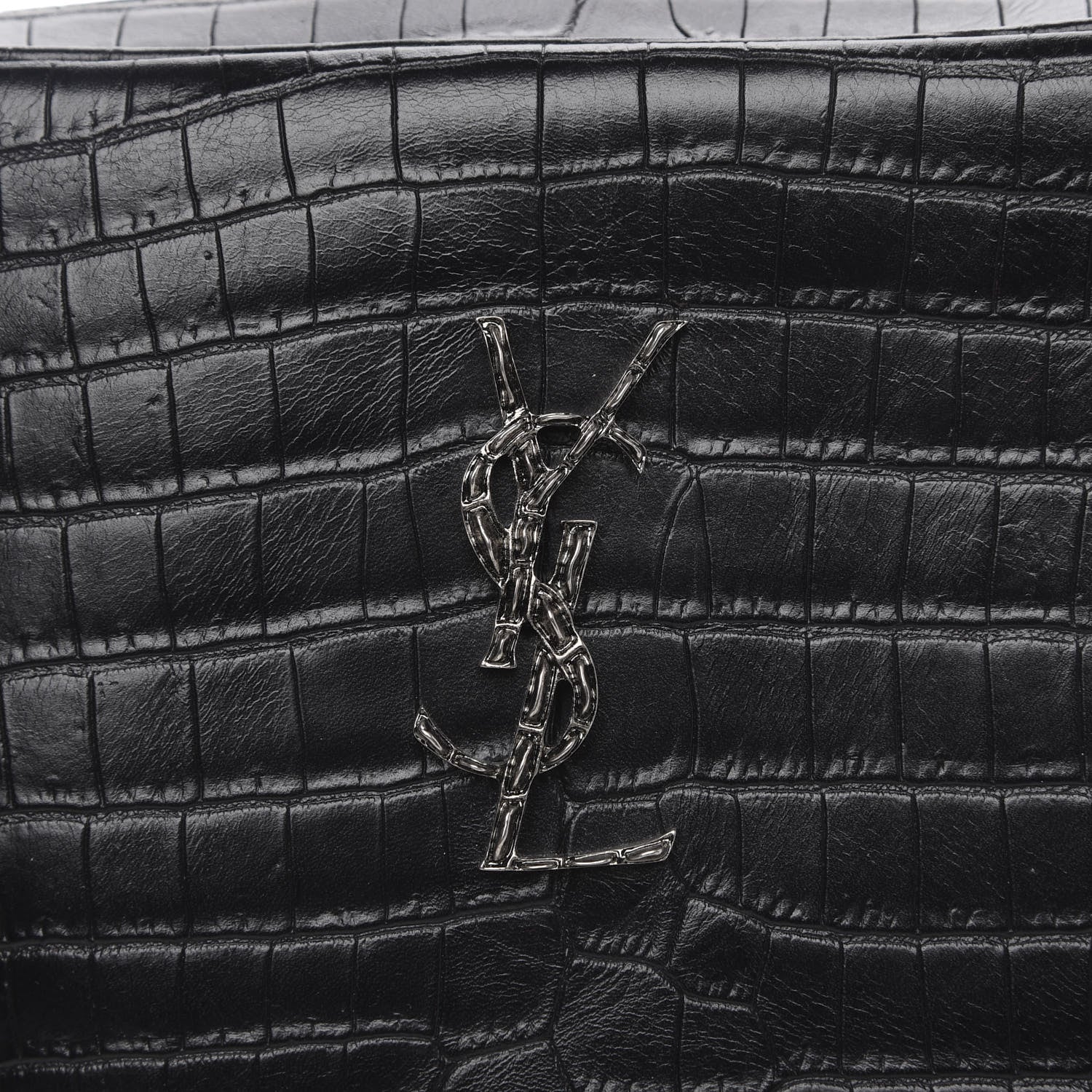 Saint Laurent Calfskin Crocodile Embossed Monogram Lou Camera Bag Black 7 of 9