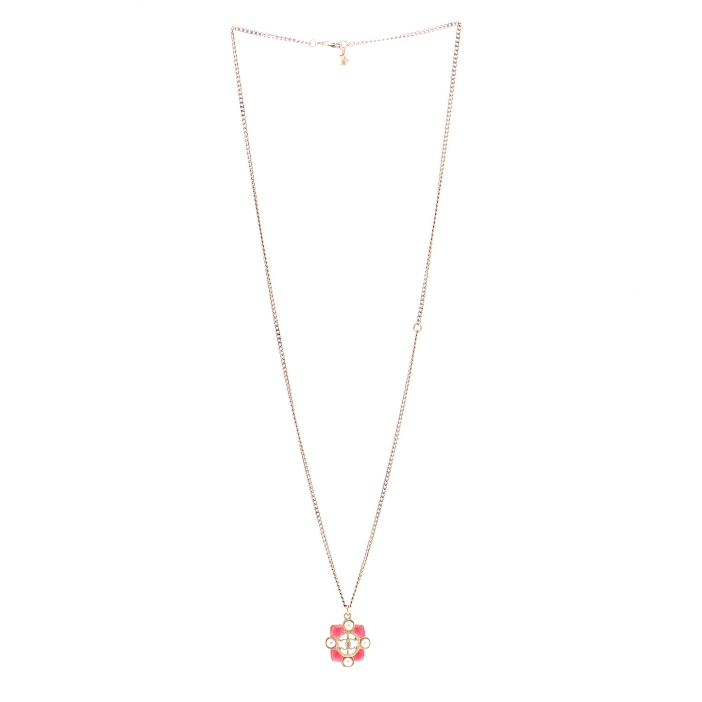 Enamel Pearl CC Necklace Gold Pink