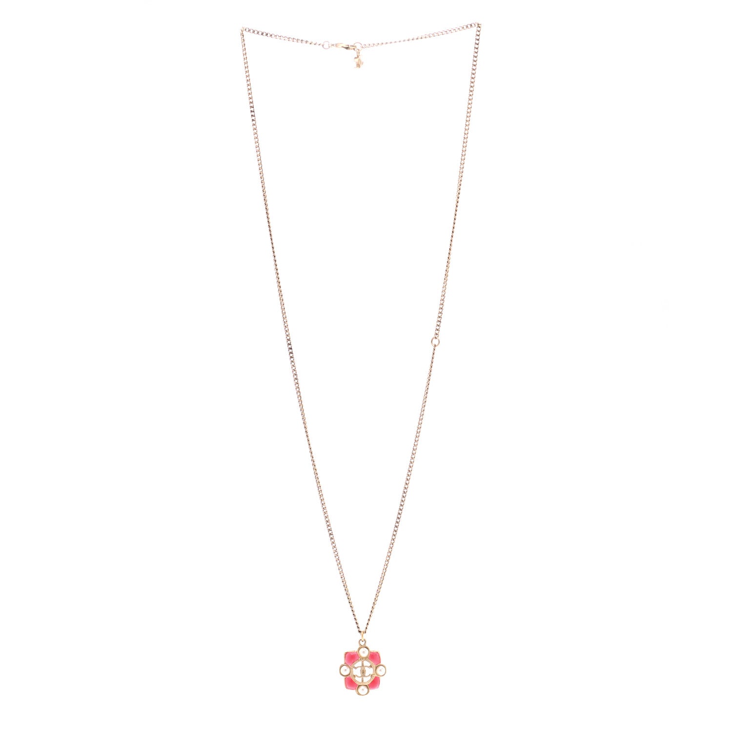 Chanel Enamel Pearl CC Necklace Gold Pink 3 of 4