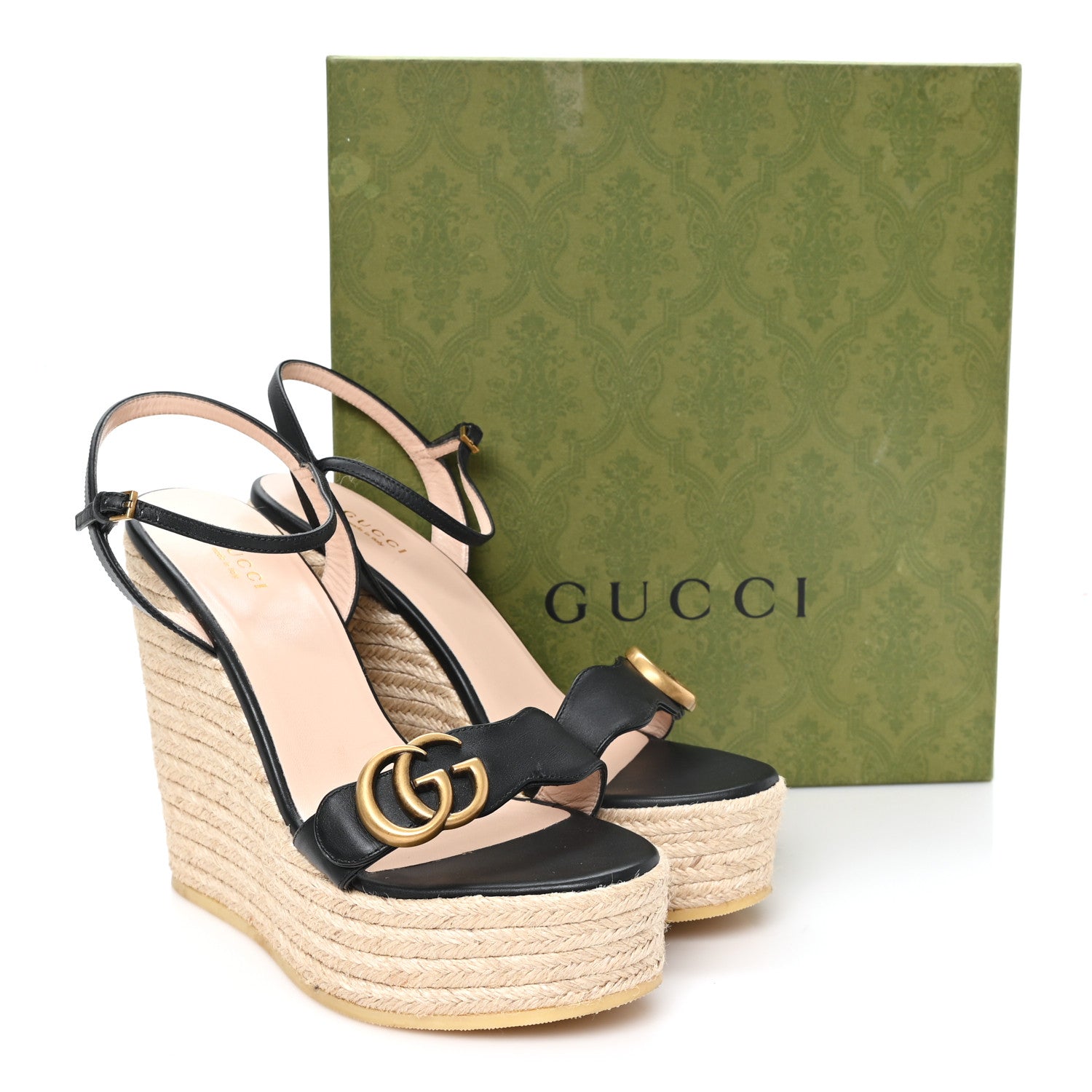 Gucci Nappa Matelasse GG Marmont Slingback Platform 45/130mm Espadrille Wedges 39.5 Black 9 of 10