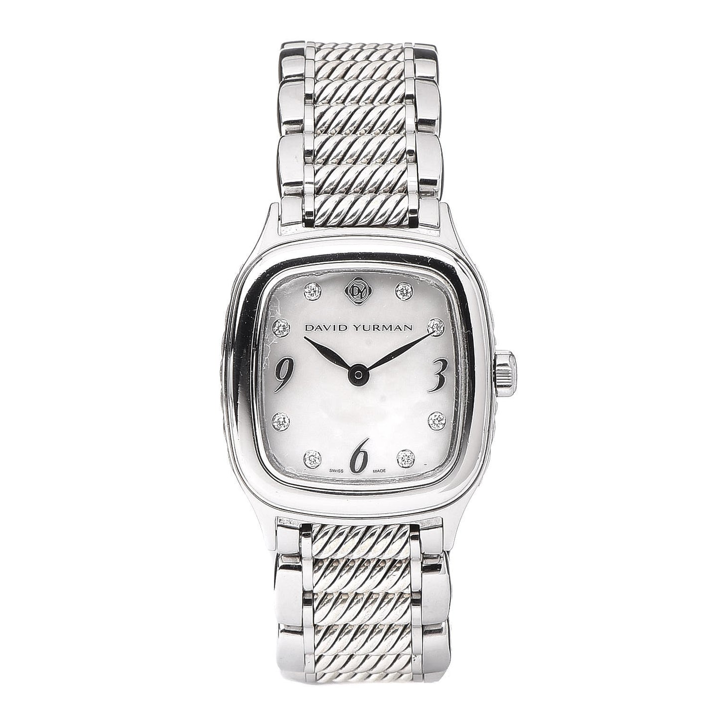 Stainless Steel Sterling Silver Diamond Mother of Pearl 25mm Thoroughbred Quartz Watch