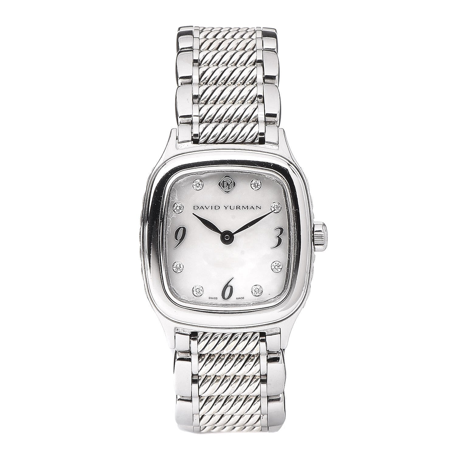 David Yurman Stainless Steel Sterling Silver Diamond Mother of Pearl 25mm Thoroughbred Quartz Watch 1 of 8