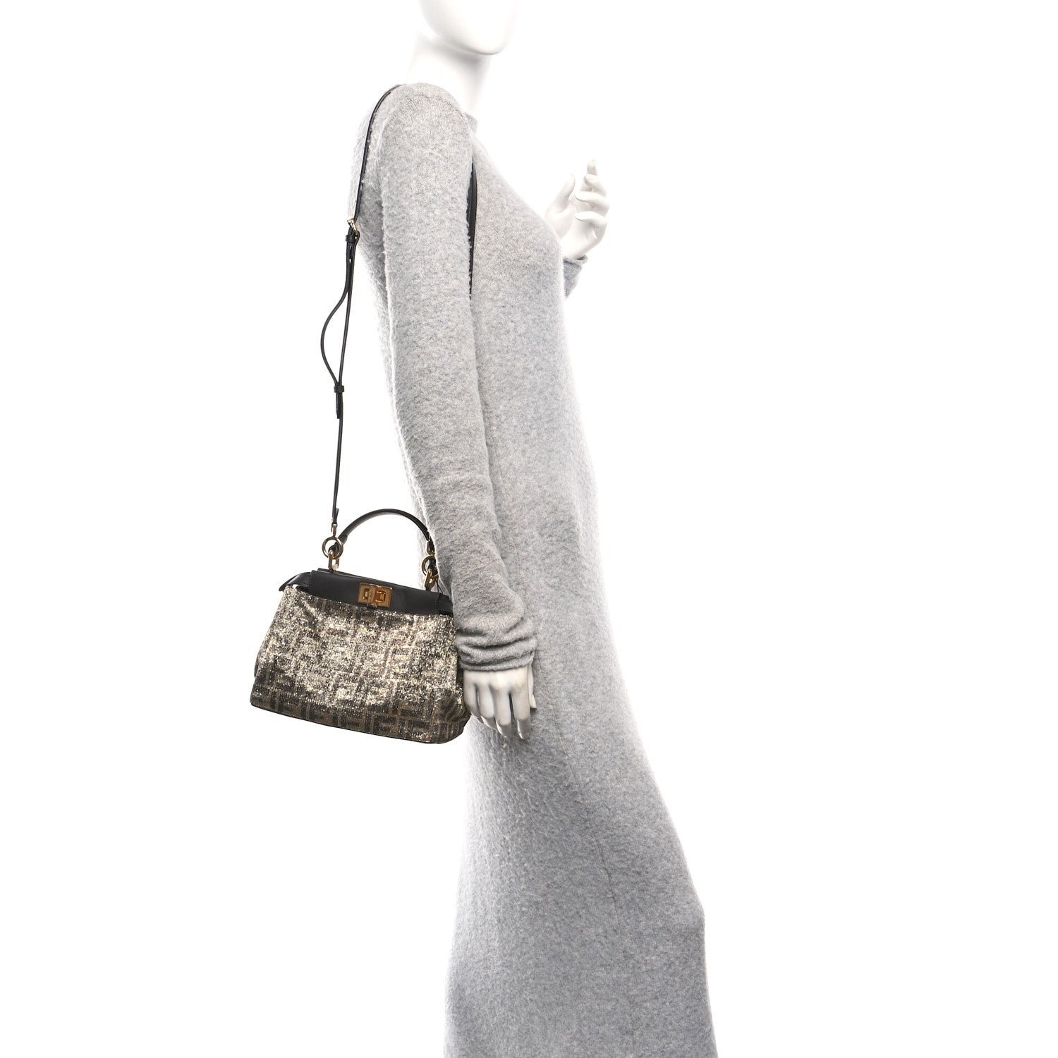Fendi Vitello King Beaded Zucca Mini Peekaboo Iconic Satchel Mogano Panna Ebano 2 of 11