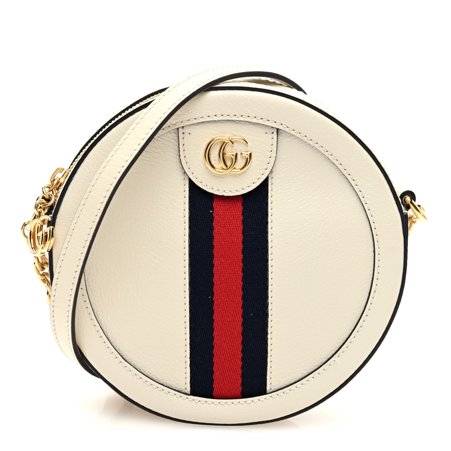 Gucci Textured Calfskin Web Mini Ophidia Round Shoulder Bag Mystic White 1 of 10