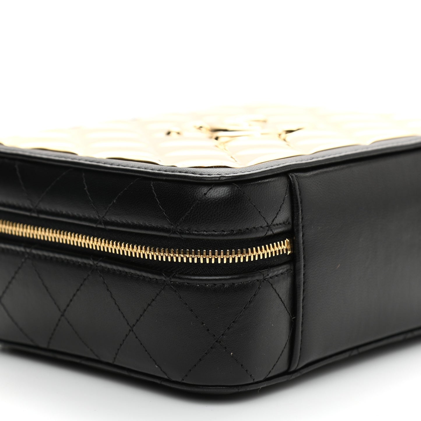 Lambskin Metal Quilted Golden Plate Vanity Case Black Golden Plate Vanity Case Black Gold