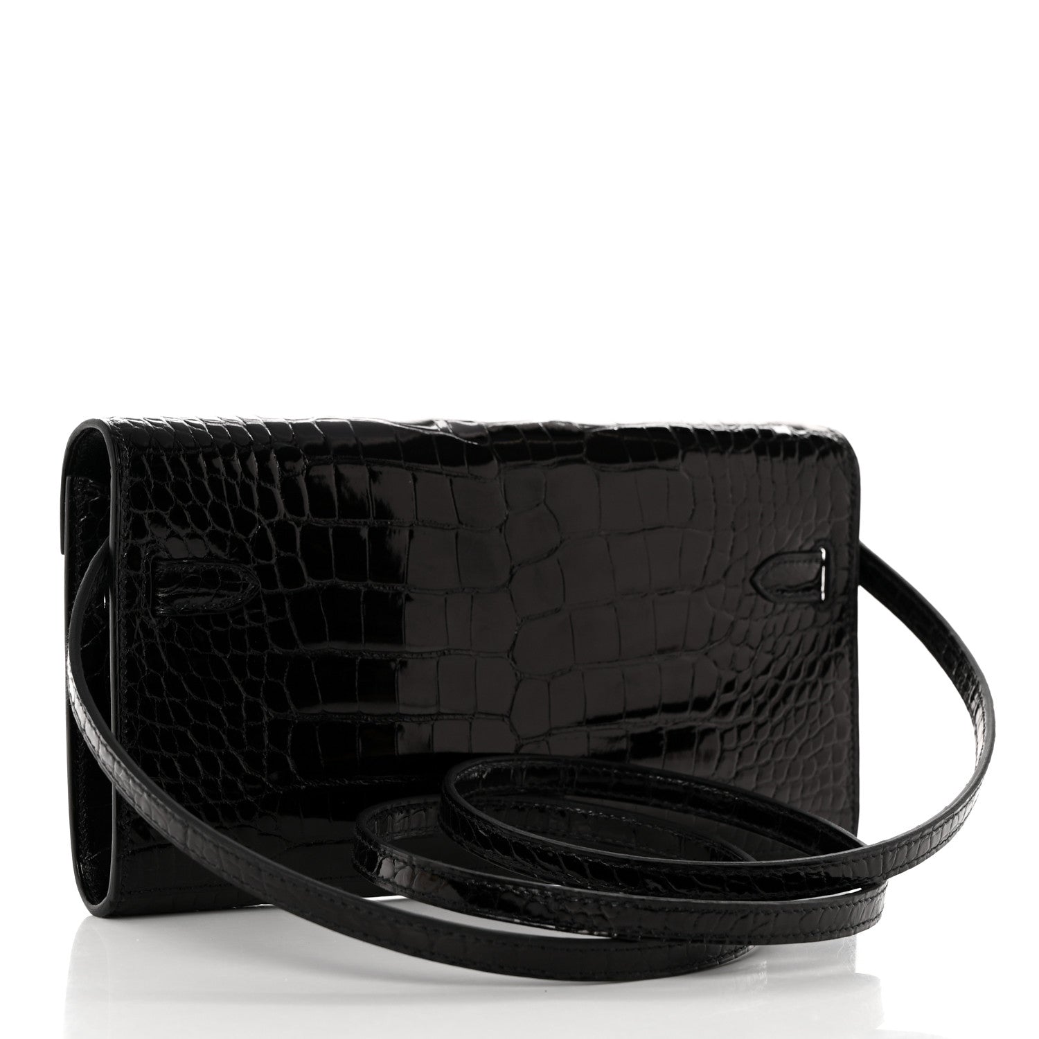 Hermes Shiny Alligator Kelly Wallet To Go Black 3 of 10