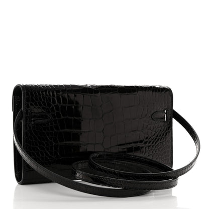 Hermes Shiny Alligator Kelly Wallet To Go Black 3 of 10