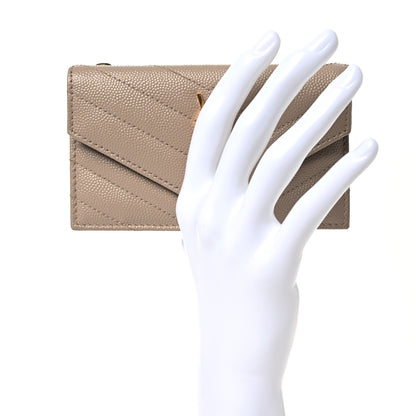 Saint Laurent Grain De Poudre Matelasse Chevron Monogram Compact Wallet Dark Beige 2 of 11