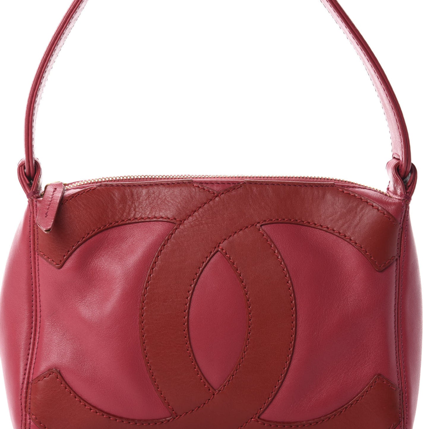 Lambskin CC Stitched Small Shoulder Bag Red Pink