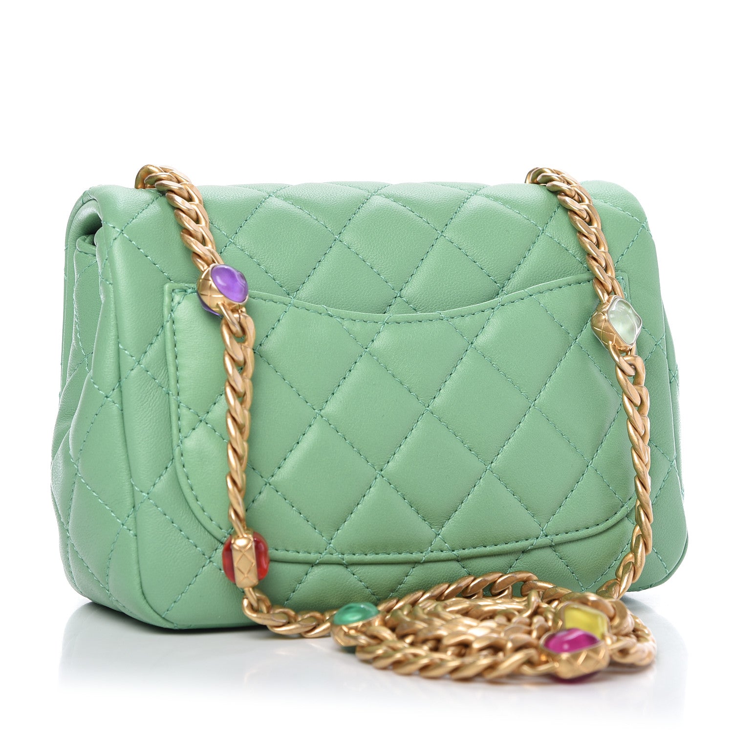 Chanel Lambskin Resin Quilted Mini Pearl Samba Square Flap Green 3 of 9