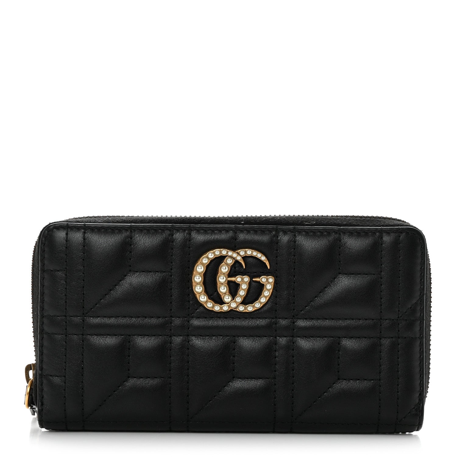 Gucci Calfskin Matelasse Pearly GG Marmont Zip Around Wallet Black 1 of 7