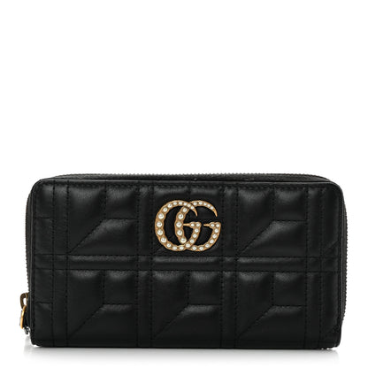 Gucci Calfskin Matelasse Pearly GG Marmont Zip Around Wallet Black 1 of 7