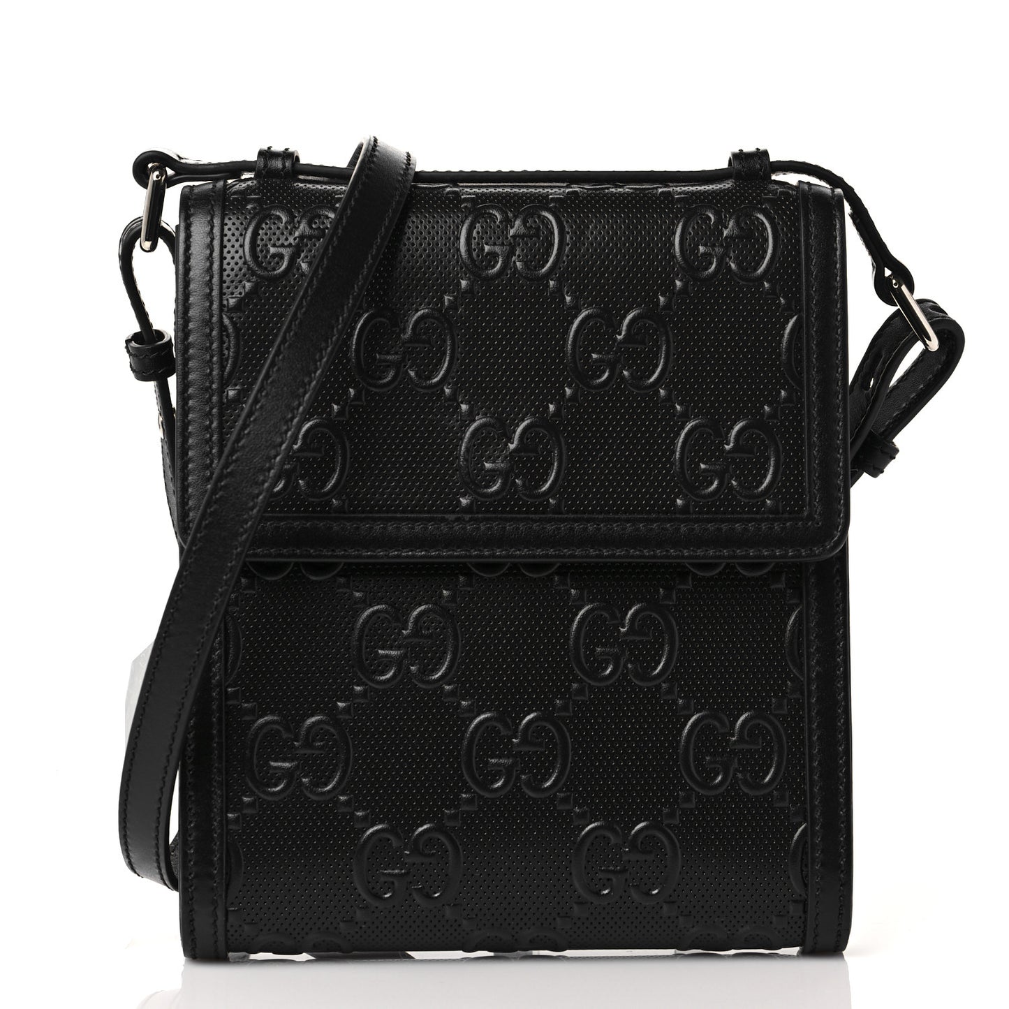 Calfskin GG Tennis Embossed Messenger Bag Black