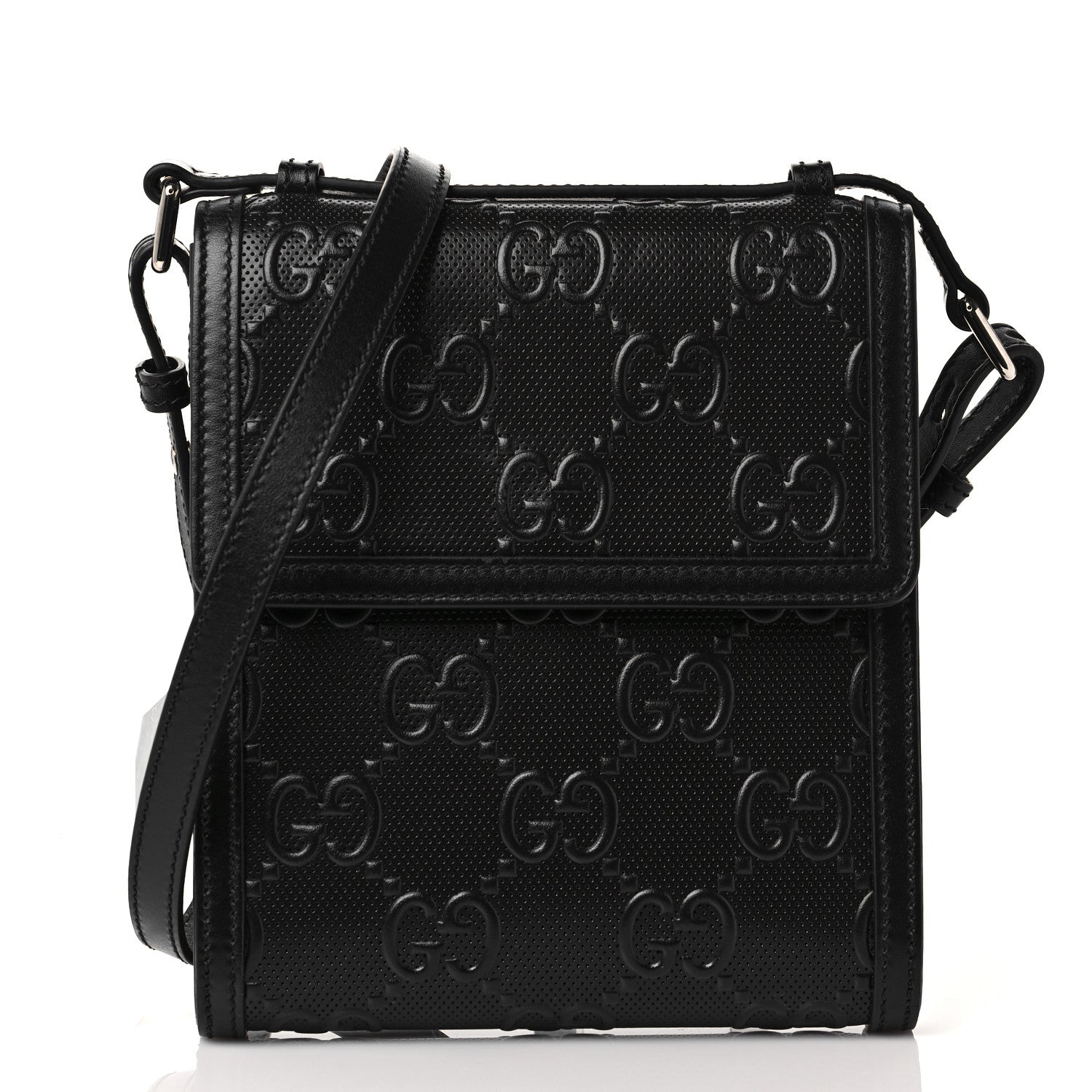 Gucci Calfskin GG Tennis Embossed Messenger Bag Black 1 of 10